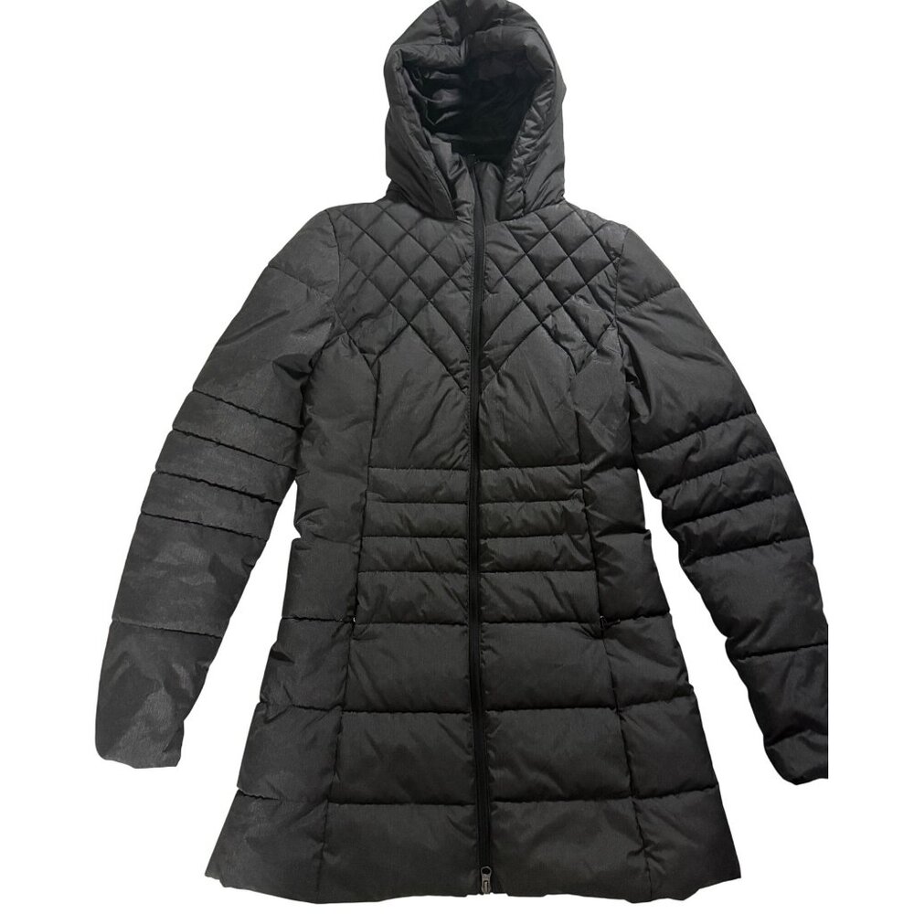 Cozy Quilted Hooded Puffer Coat Fleece Lining & Full-Zip Closure Womens M Black